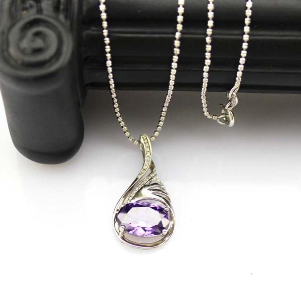 Women Silver Jewelry Oval 9mmx13mm Amethyst Cubic Zircon Pendant(P41)