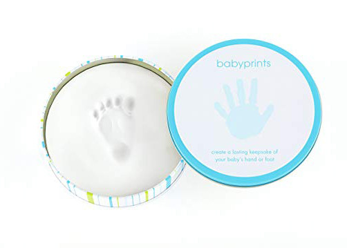 Baby Handprint Footprint Kit , Blue Storage Wooden Round Tin Box