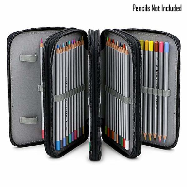 Portable Oxford Zipper Pencil Bag 72 Slots Colored Pencil Case Organizer Black