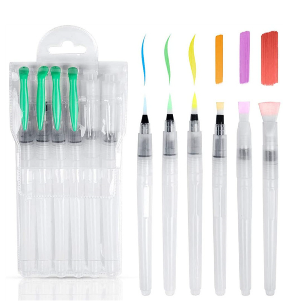 High quality 6 different tip customized 19CM nylon hair watercolor paint brush pen set