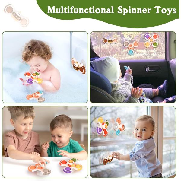Unisex 3PCS Suction Cup Spinner Toys for Learning Sensory Toddlers 1-3 Baby Bath Ideal Gifts