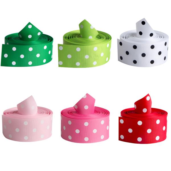 38mm Polyester Pink Polka Dot Grosgrain Ribbon within Printed Fabric Type Grosgrain
