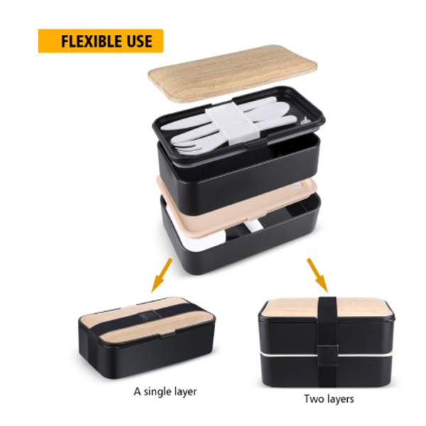 2 слоя бенто течебезопасных Multi контейнеров коробки для завтрака отсека бамбукового