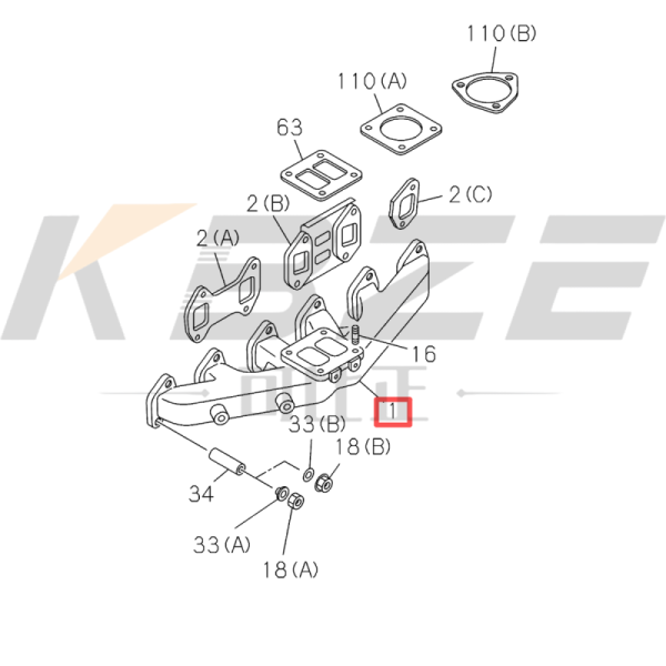 ISUZU 6BD1 6BG1 ENGINE 1-14141804-2 MANIFOLD;EXHAUST FOR HITACHI EX200 EX225 ZX200