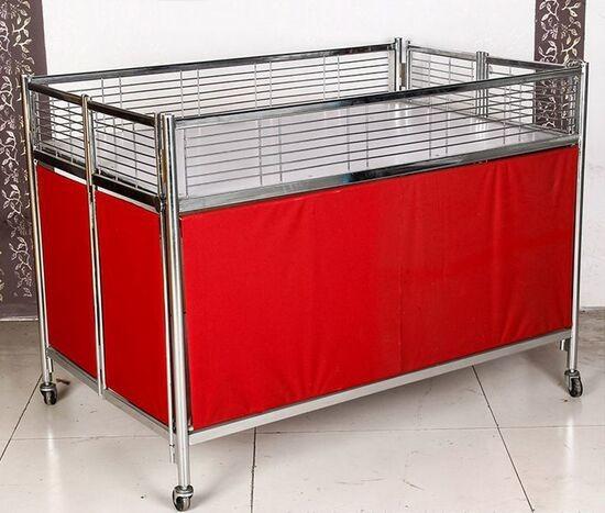 Foldable Moving Supermarket Promotion Table / Durable Metal Shelf Cart With Castors