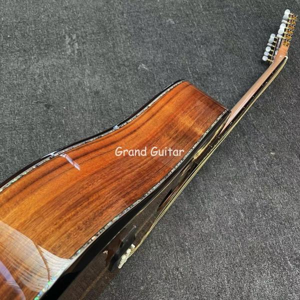 41 Inch Gloss Finishing 12 Strings Flamed Maple Neck Solid KOA Wood Acoustic Guitar Steel String Musical Instrument for Sale