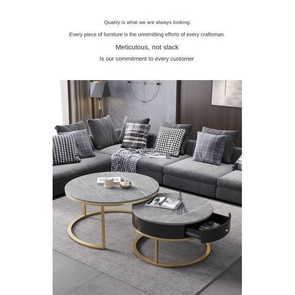 Light Luxury Nordic Minimalist Adjustable Coffee Table TV Stand Storage Drawer Modern Sintered Stone Top Metal Frame for Living