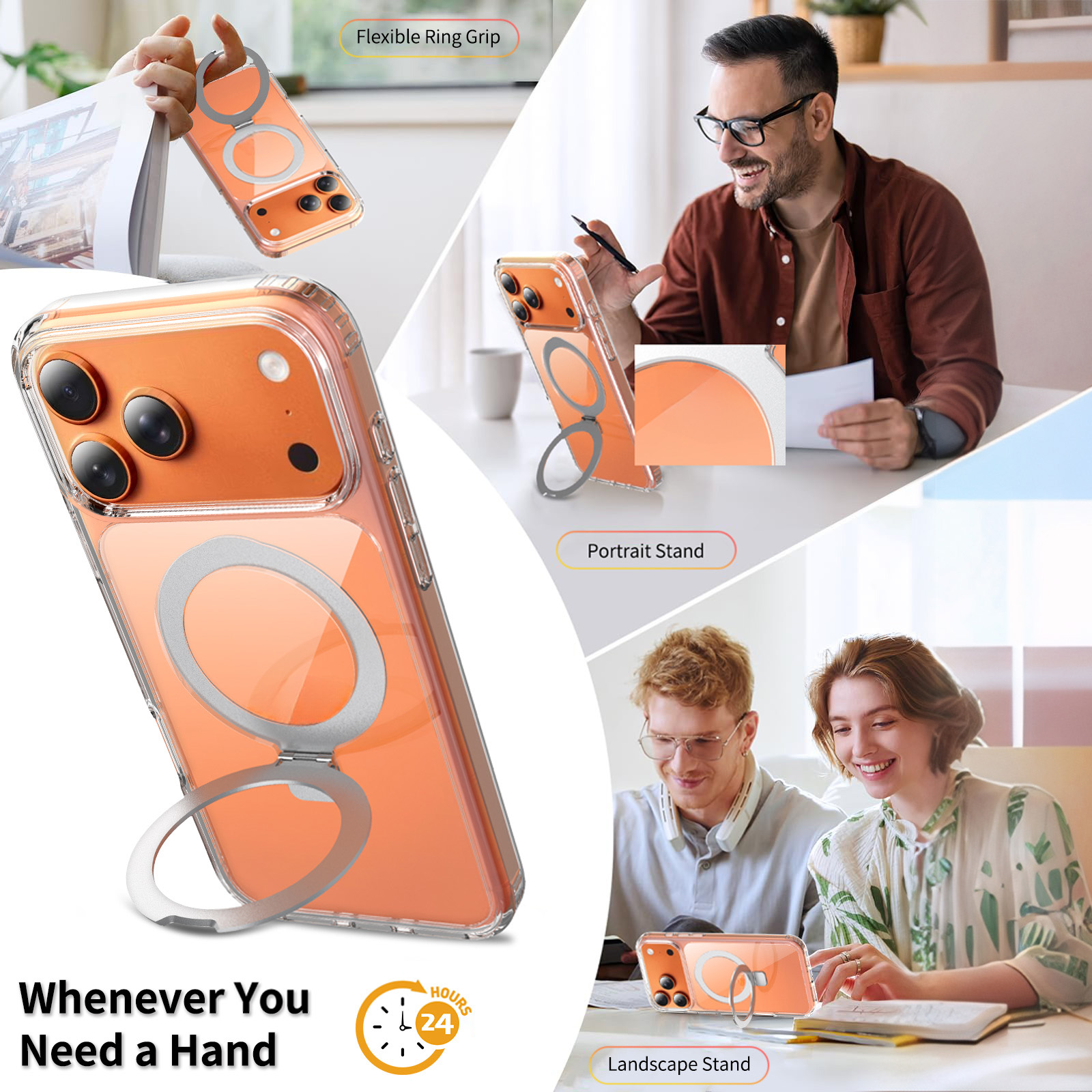 Laudtec PC Matte TPU Border Clear Back Magnetic Case with Round Stand & Holder  for iPhone 18 17 Pro Max