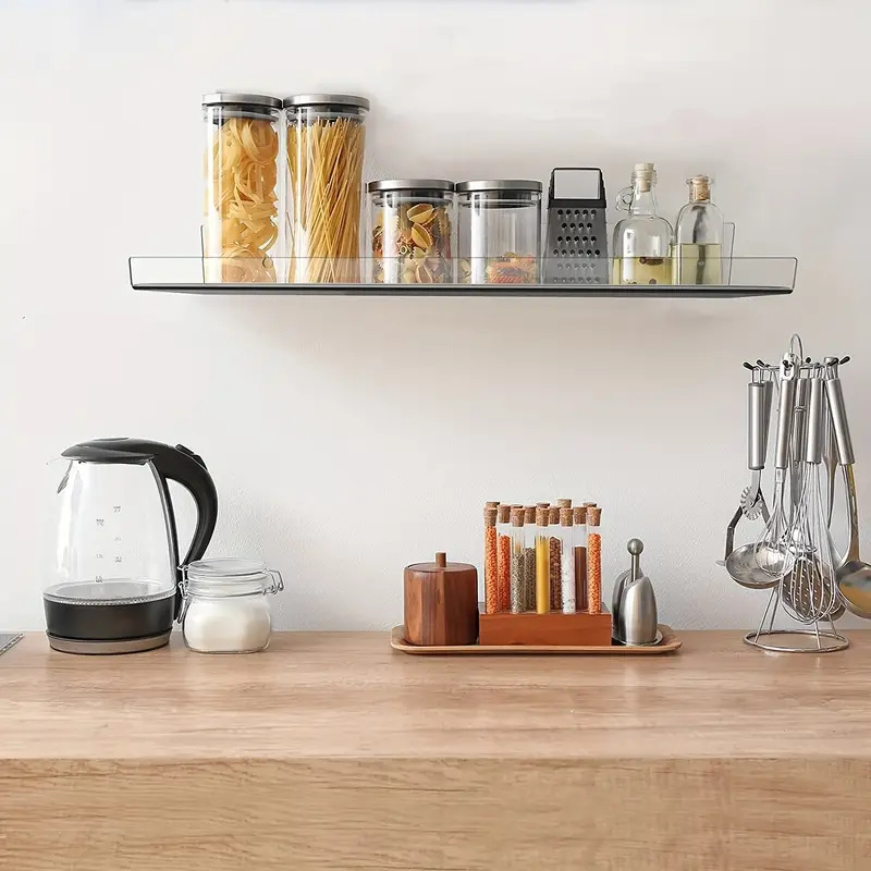 Punch-Free Acrylic Wall Shelf for Bathroom Single Tier Wall Hanging Bookshelf and Decoration Storage Shelf