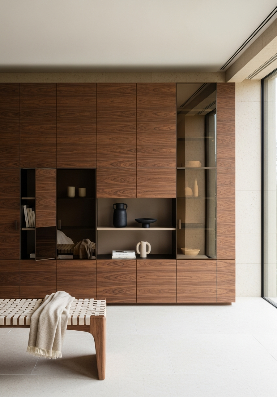 Hotel-Grade Walnut Veneer Wall System in 304 Stainless Steel