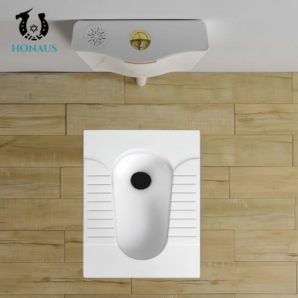 Lavatory Squatting Pan Toilet Anti Scratch Glaze Anti Slip Front Back Flush Large Pipe