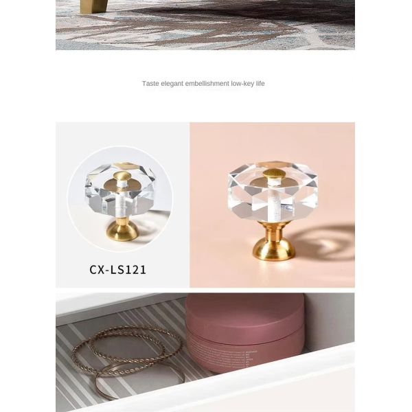 Modern Luxury French Crystal Single-Hole Brass Door Handle Pull for Dresser for Bedroom Use