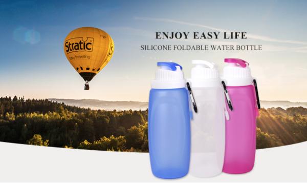 Garrafa dobrável azul dos esportes do silicone das garrafas de água 500ML do exercício