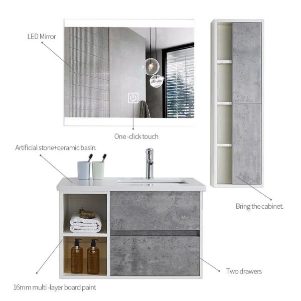 Wall Mount Bathroom Cabinet With Mirror And Light 80*50*50cm