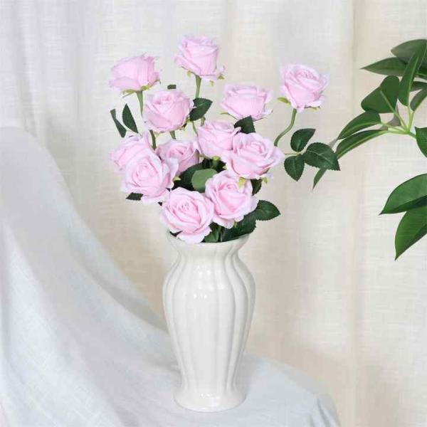 Rosa de flor artificial de tallo único realista para la fiesta de bodas Piesa central para el hogar Decoración de la oficina del hotel