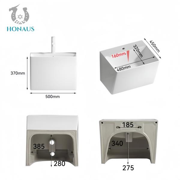 Trapezoid Bathroom Wall Hung Bain Ceramic White Thin Edge Single Hole 20L Capacity