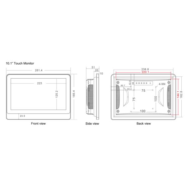 Industrial Capacitive Touch Screen Monitor 10.1 Inch Frameless Flat Panel Dustproof