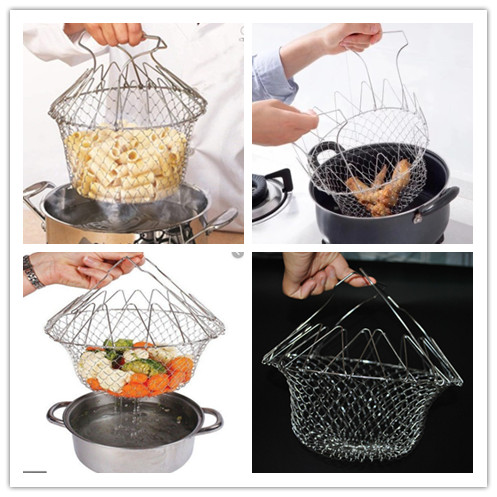 Metal Wire Mesh Tray Foldable Strainer Kitchen Tool Fold Flat Easy To Store