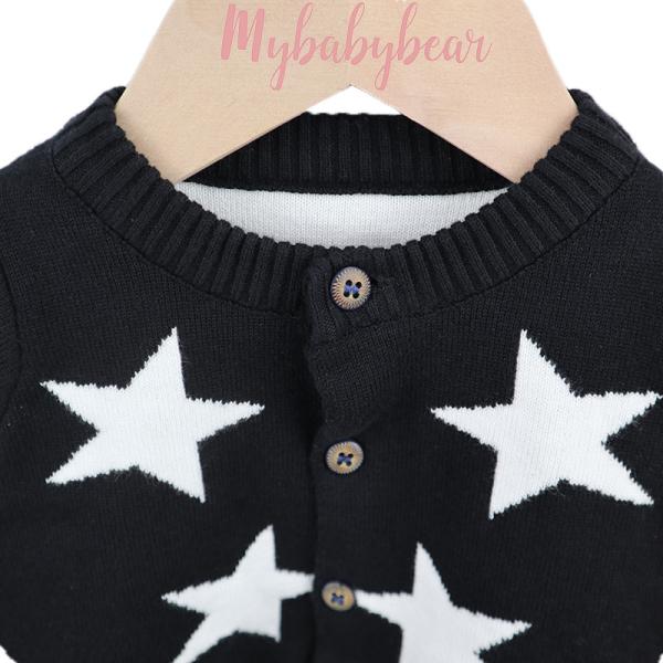 Stars Pattern Jacquard Autumn Winter Organic Cotton Toddler Boy Girl Designer Knitted Baby Cardigan Sweater