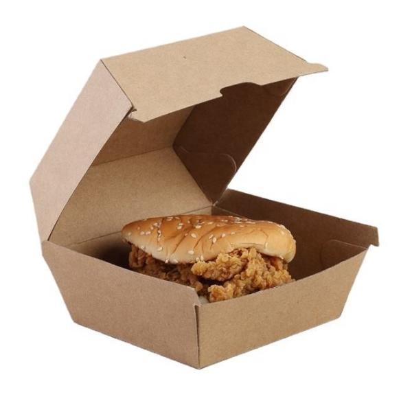 Kuaima Compostable Kraft Fast Food Paper Box For Burger Hamburger Takeaway