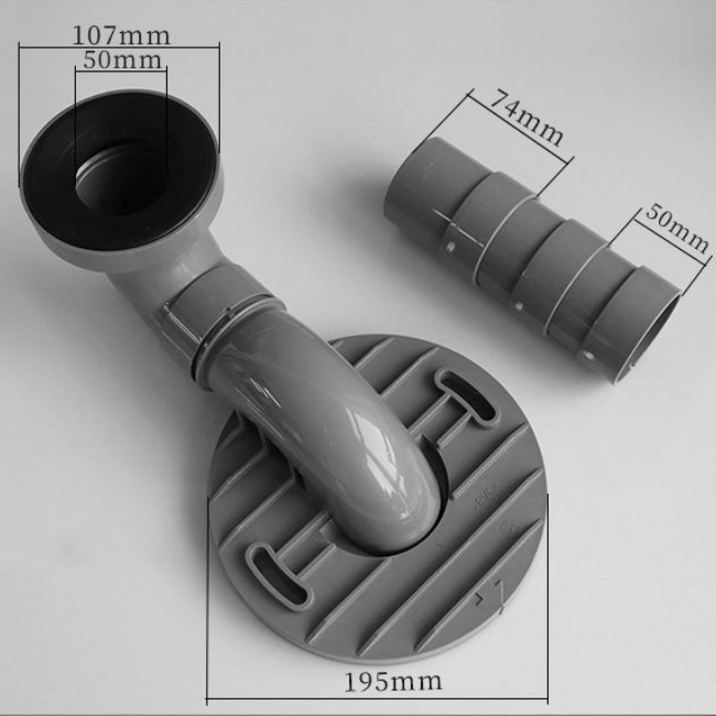 Grey PVC Toilet Drain Valve, Bathroom Flushing Pipe, Toilet Pipe, Sewage Pipe