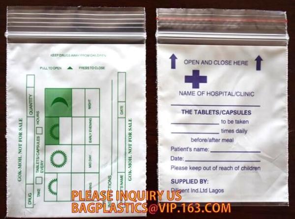 Biohazard specimen bags, pill bags, medicine bags, autoclavable hospital bags, Slider Zipper Bags