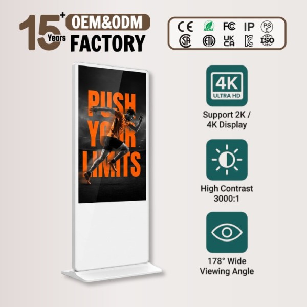 55 Inch Indoor LCD Digital Signage Touchscreen Totem Kiosk with Android OS 500 Cd/m² Brightness