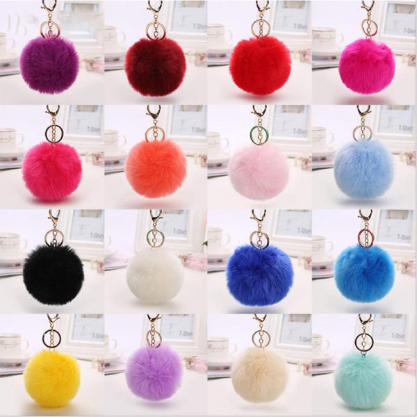 3inch Wide Key Chain Ornaments , Designer Pom Pom Keyring Faux Fur