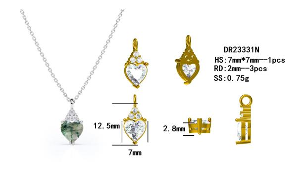 Raw Simple Fine Green Moss Agate Crystal Necklace 925 Silver Complete Wedding