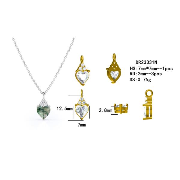 925 Silver Raw Simple Fine Green Moss Crystal Agate Jewelry Complete Wedding Necklace For Sale