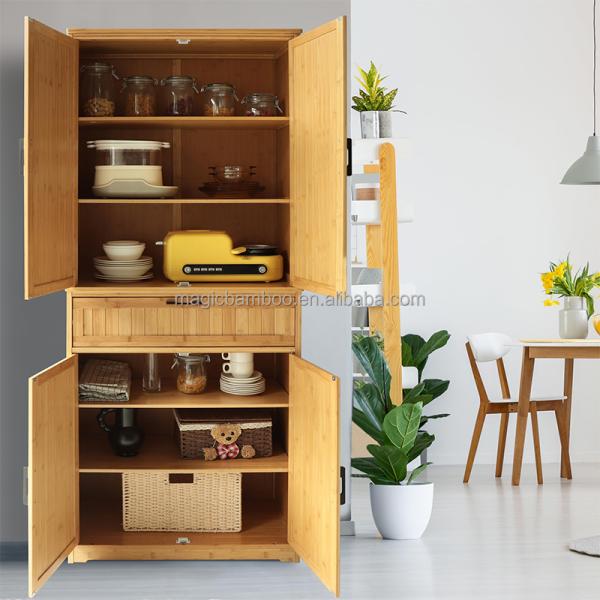 CE Certified Sustainable Bamboo Kitchen Cabinets Pantry With Drawer