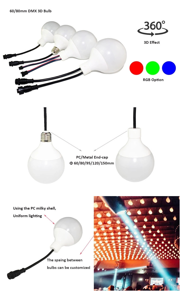 Клуб этапа освещает 80mm DMX RGB привело шарики шнурует 24VDC RGB5050