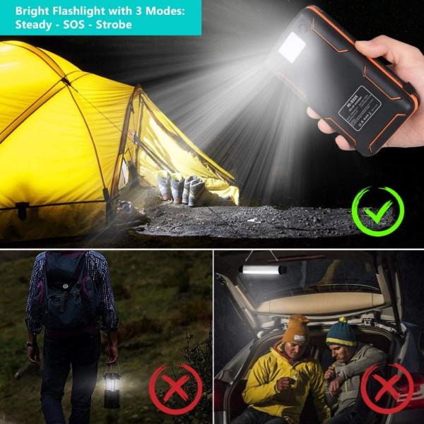 Banco de energía solar a prueba de agua para viajes 20000mah Cargador solar para teléfono móvil