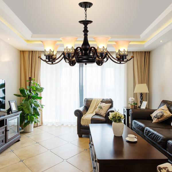 Mexican wrought iron chandelier with Glass Lampshade for home Lighting Fixtures (WH-CI-106）