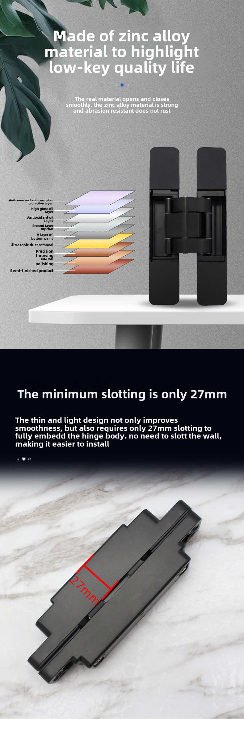 Modern Simple Black H-Shaped Zinc Alloy Door Hinge Three-Dimensional Adjustable Foldable Window Hinges with Hidden Feature