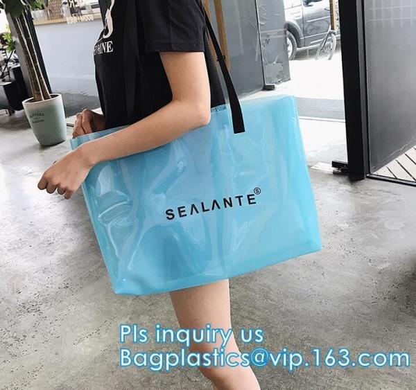 Semi-clear Tote Bags Stripe PVC Shoulder Bag with Pouch, PVC PU Trendy Handbag Shoulder Bag Beach Bag, PVC shoulder bag