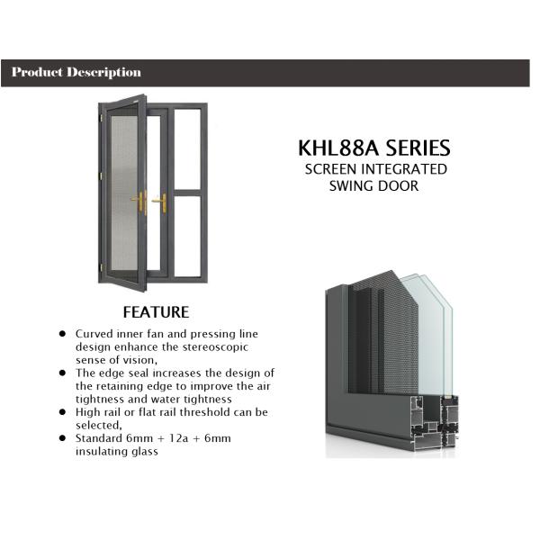Screen Integrated Aluminum Swing Doors Casement Double Glass Curved Inner Sash