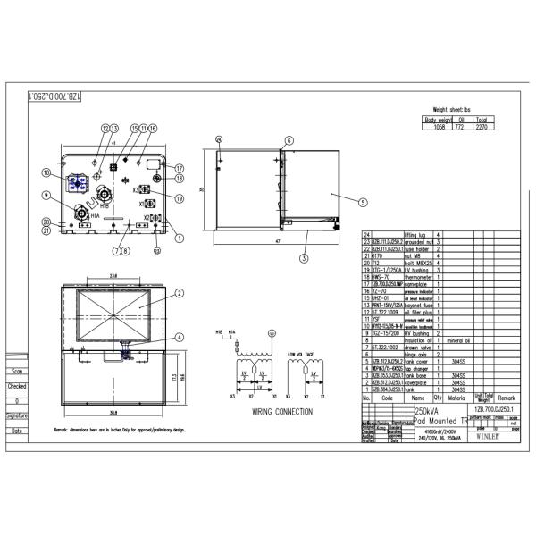 Single Phase Pad Mount Transformer Distribution System 4160v 240v Outdoor 250KVA  304 Stainless Steel