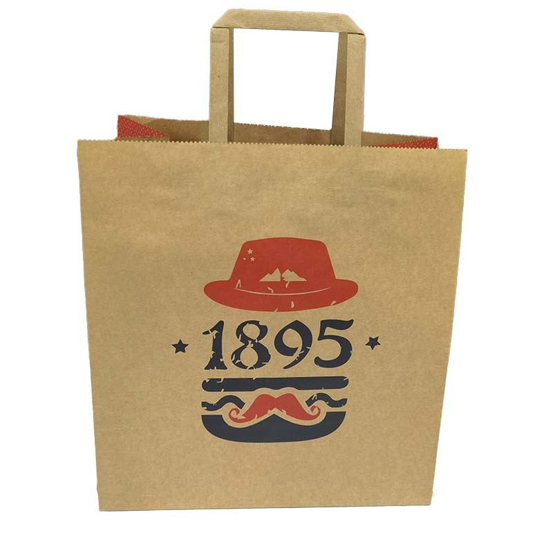 Thickened Custom Logo Flat Handle Kraft Paper Bags Eco Friendly For Retail Store Daily Shopping Packaging