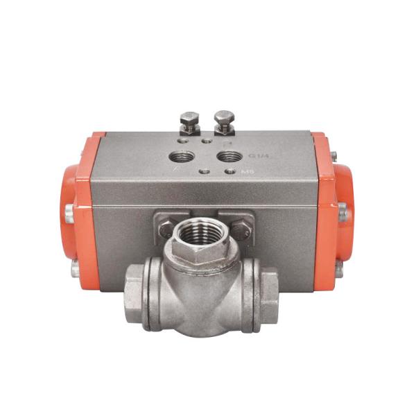 Stainless Steel Three Way Ball Valve With Pneumatic Actuator NPT Bsp BSPT End Connection