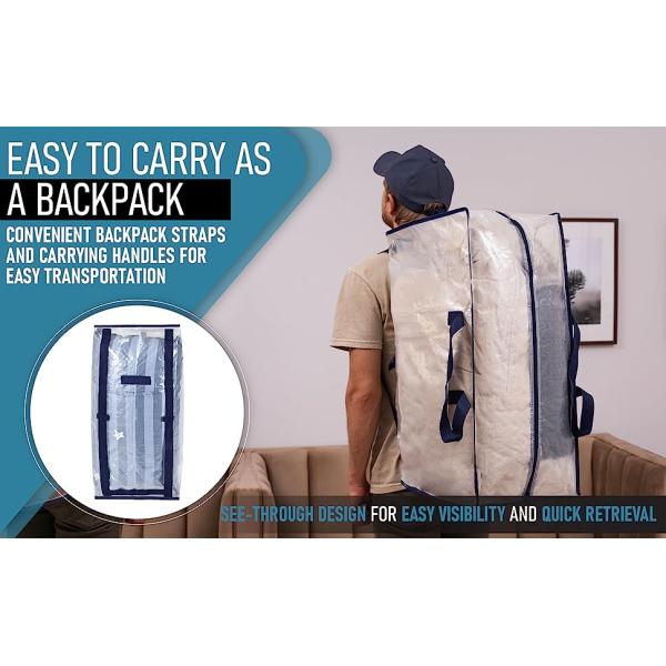 Heavy Duty Extra Large Clear Moving Bags W/Backpack Straps Strong Handles & Zippers, Storage Totes For Space Saving