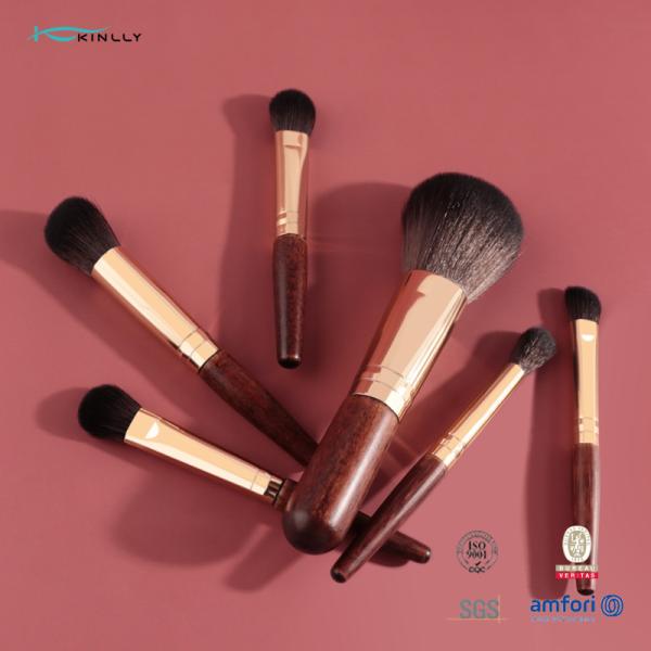 Cabelo sintético de madeira curto Rose Gold Ferrule do grupo de escova da composição do punho 6PCS
