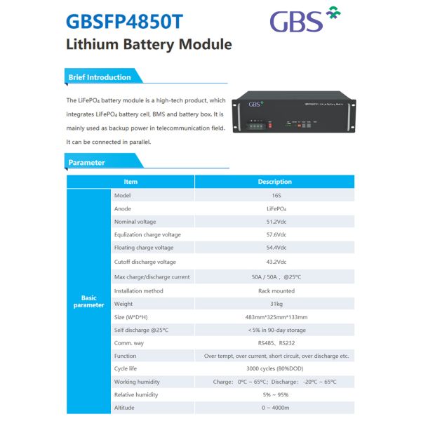 Solar Power System Split Rack-Mounted Lithium Ion Battery 51.2V 50Ah LiFePO4 RS485 Communication Battery Pack