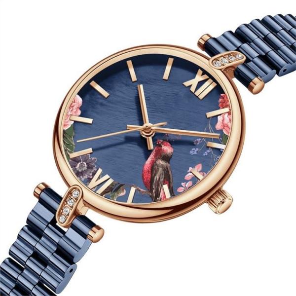 Ladies Floral Print Watch Steel Strap Japanese Movement 3ATM Waterproof