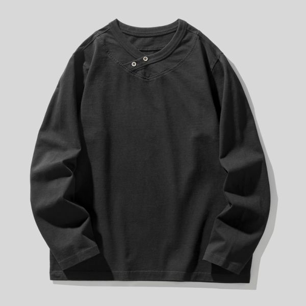 330g Heavy-Duty 100% Cotton Breathable Vintage Knitted Blank Regular Fit Men's Autumn Solid Color Long Sleeve O-Neck T-Shirt OEM