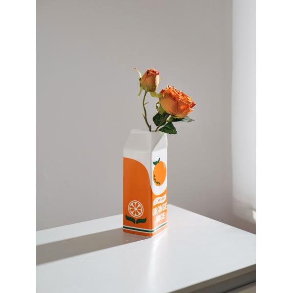 Modern Tabletop Vase for Hydroponic Flower Arrangement in Creative Orange Fruit Design