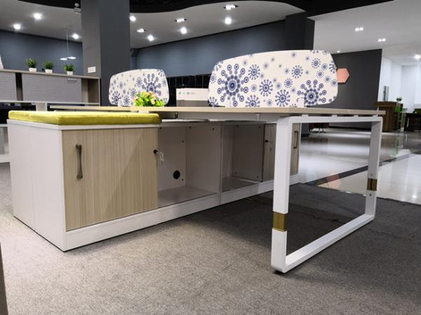 Steel Legs Opening Office Partition Workstation Light Oak Color With Mobile Cabinet