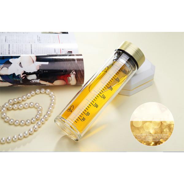 Portable Double Wall Glass Water Bottle With Strainer / Rubber Seal Durable