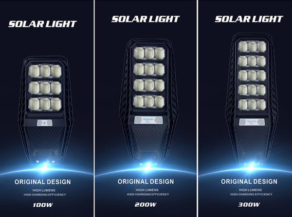 Gestion intelligente de l'alimentation 100w 200w 300w Lampadaires solaires tout-en-un pour zones extérieures