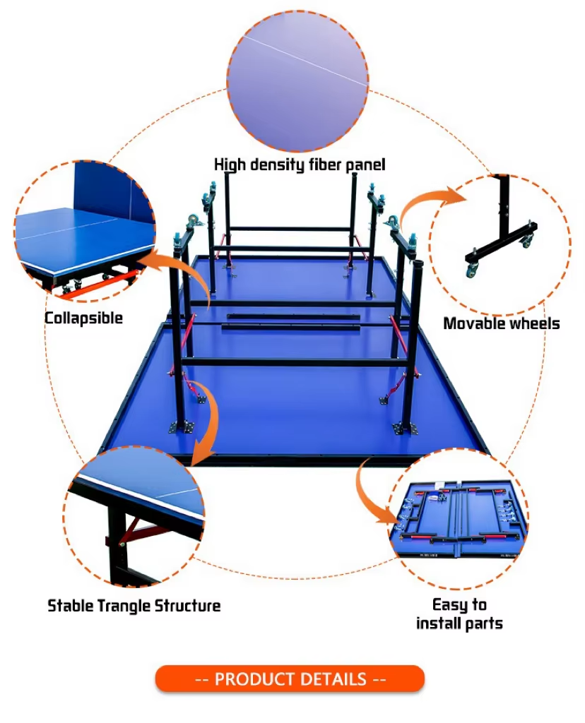 HDF Panel Foldable Indoor Home Table Tennis Table with Wheels High-bounce Noise-reduction Locking Brakes Space-saving Design